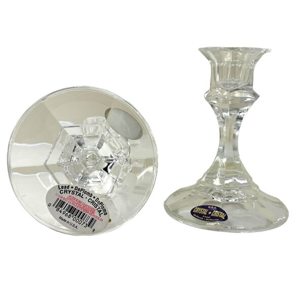 Lead Crystal Candle Holders Set Of 2 Made In USA Elegant Design NOS NWT - Picture 2 of 8